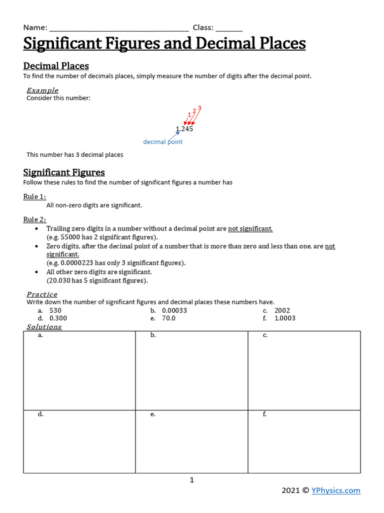 Rounding Significant Figures and Decimal Places Notes and Practice | PDF