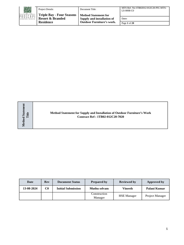 Method Statement For Outdoor Furniture Work | PDF