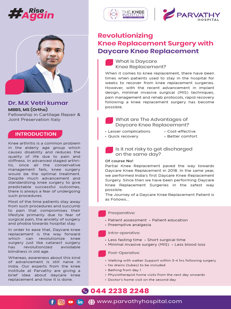 Daycare Knee Replacement Benefits Explained | PDF | Surgery | Knee