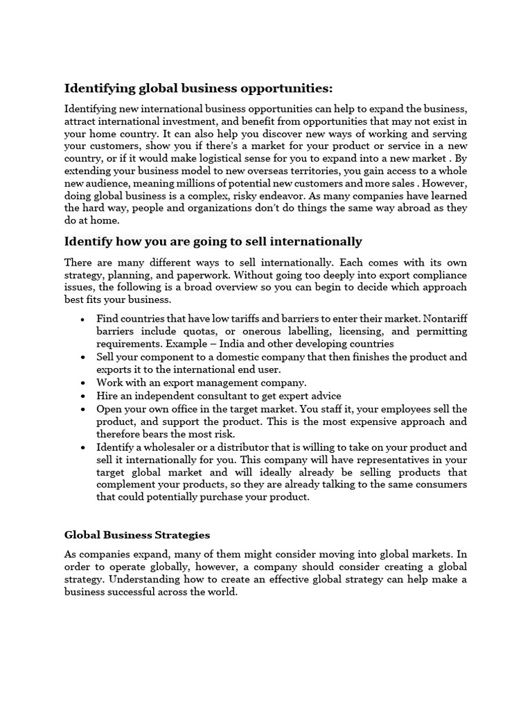 Mod 5 Identifying Global Business Opportunities | PDF