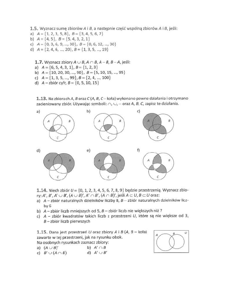 Zbiory - Mat R KL 1 | PDF