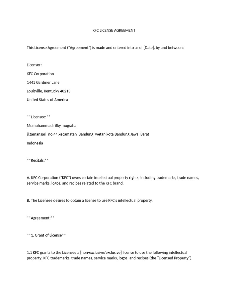 KFC License Agreement | PDF