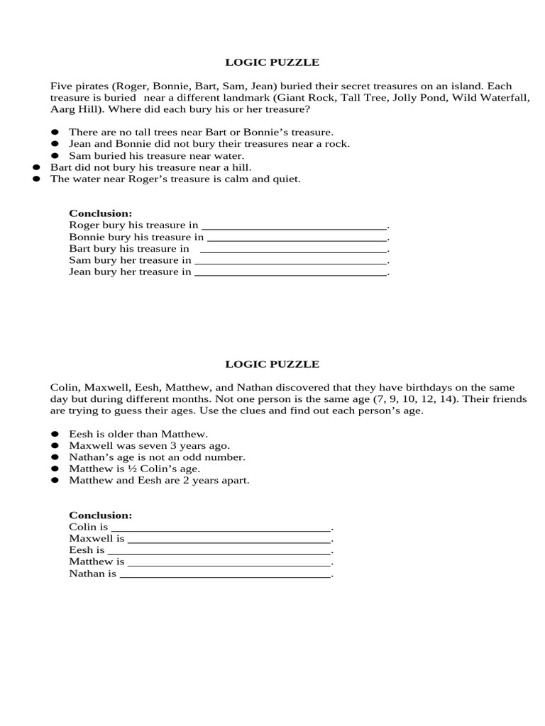Logic Puzzles by Group | PDF