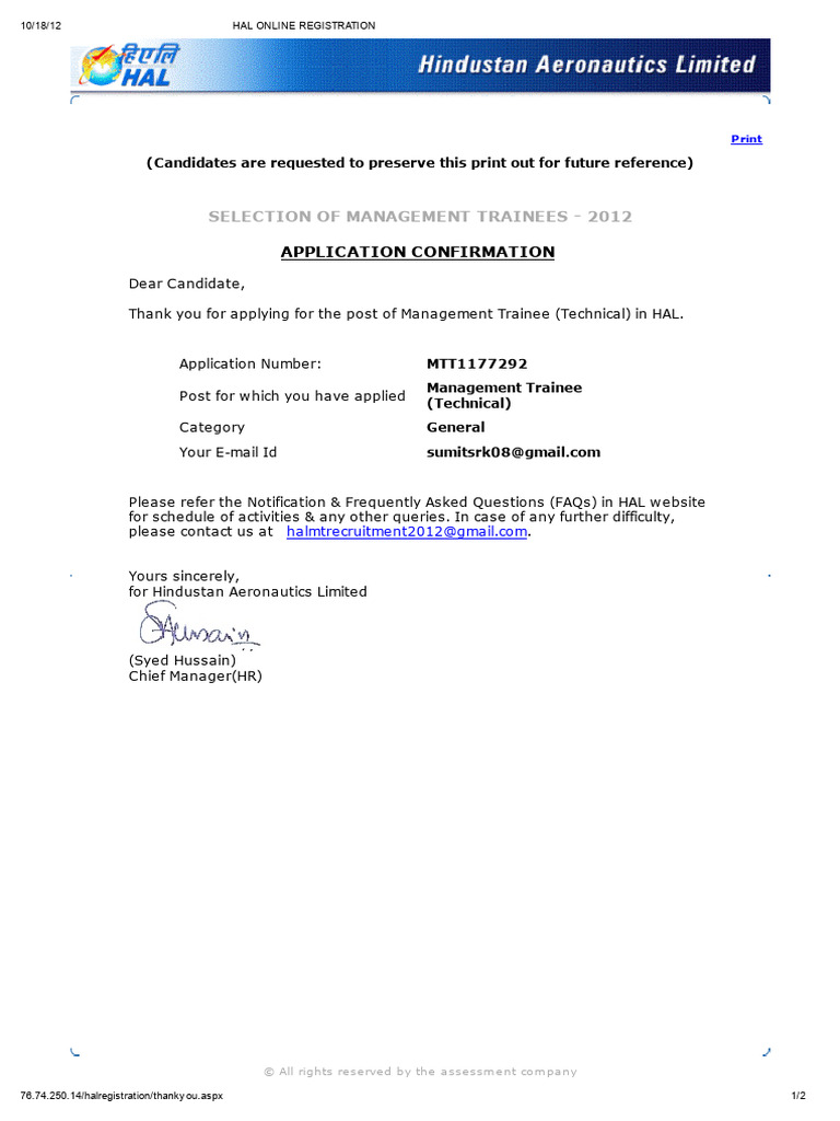 Hal Online Registration | PDF