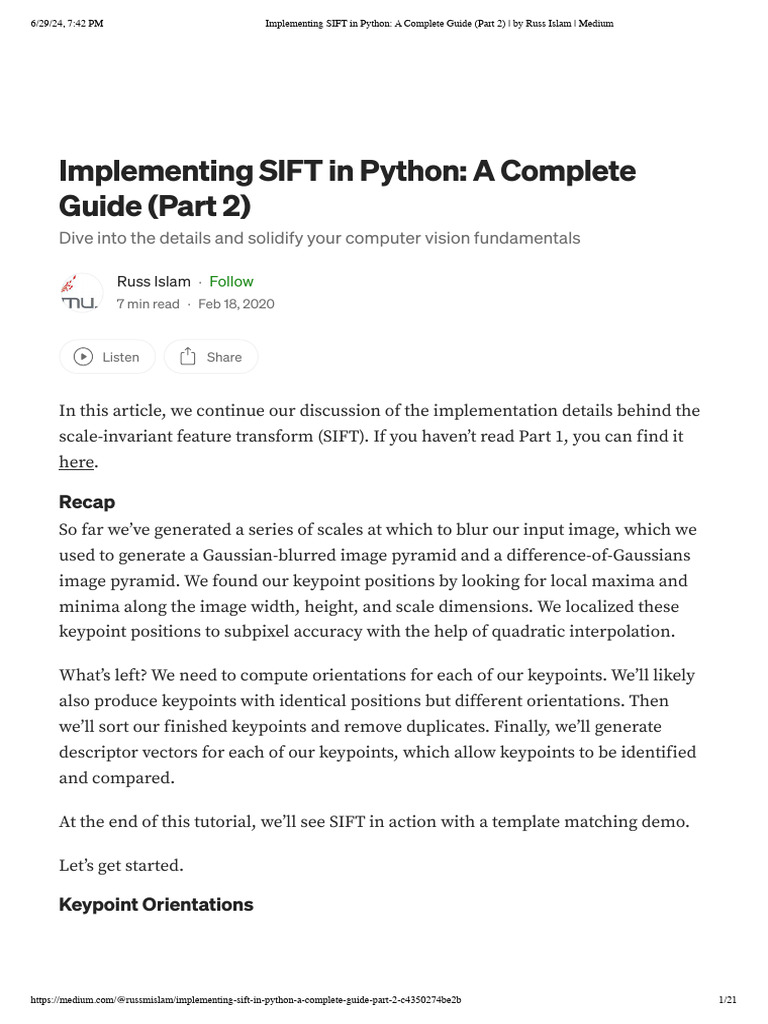 Implementing SIFT in Python - A Complete Guide (Part 2) - by Russ Islam ...