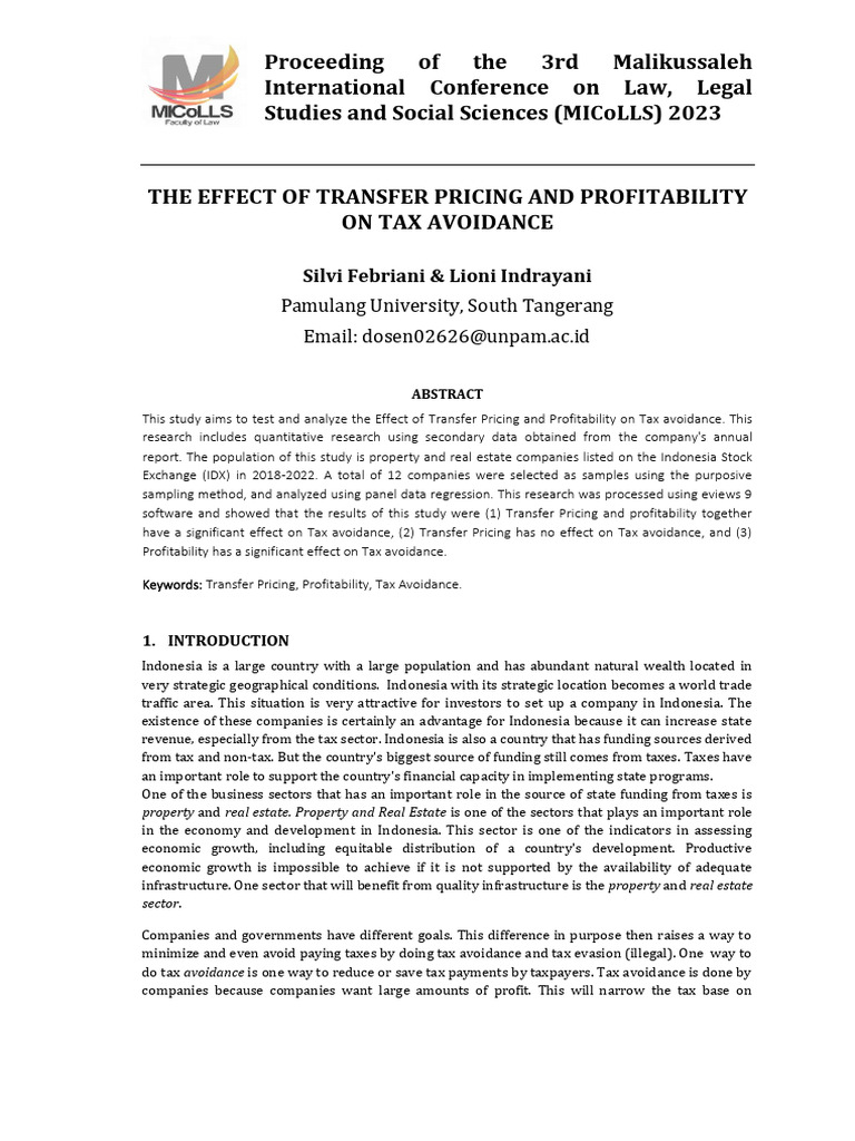 The Effect of Transfer Pricing and Profitability o | PDF