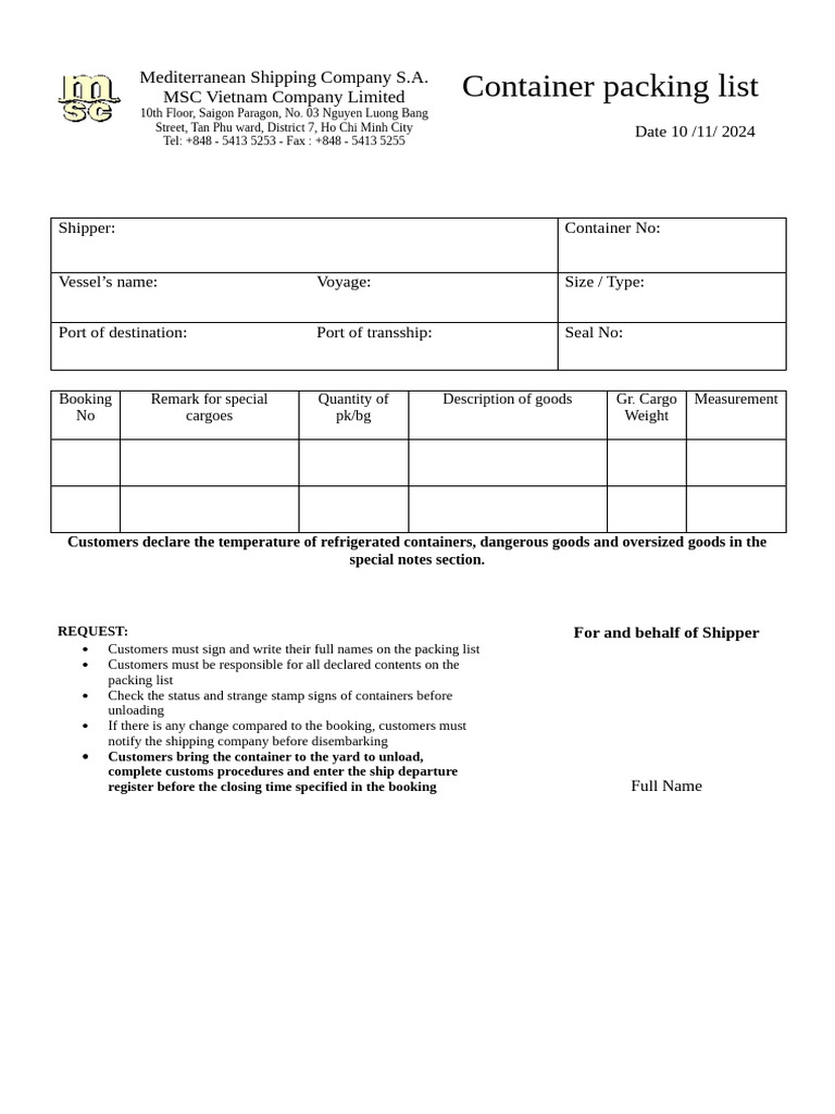 Container Packing List Instructions | PDF