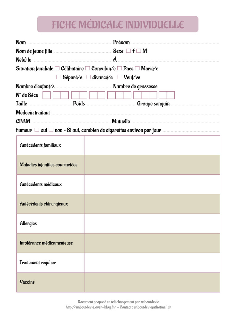 Fiche Medicale Individuelle | PDF