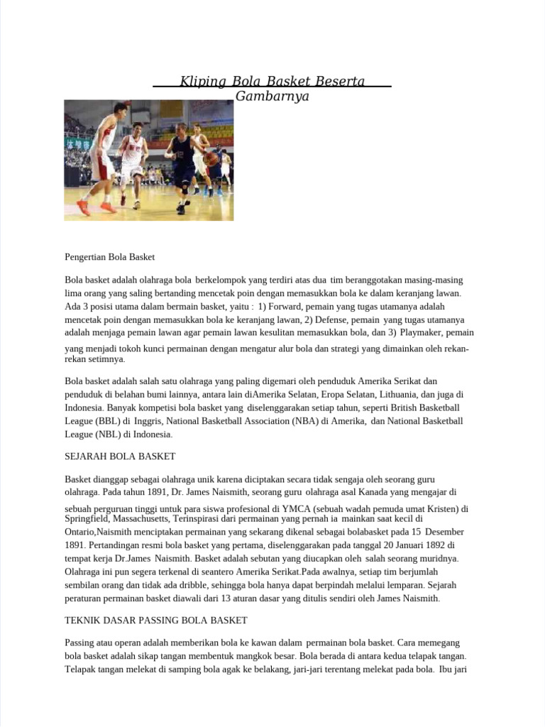 PDF Kliping Bola Basket Beserta Gambarnya | PDF