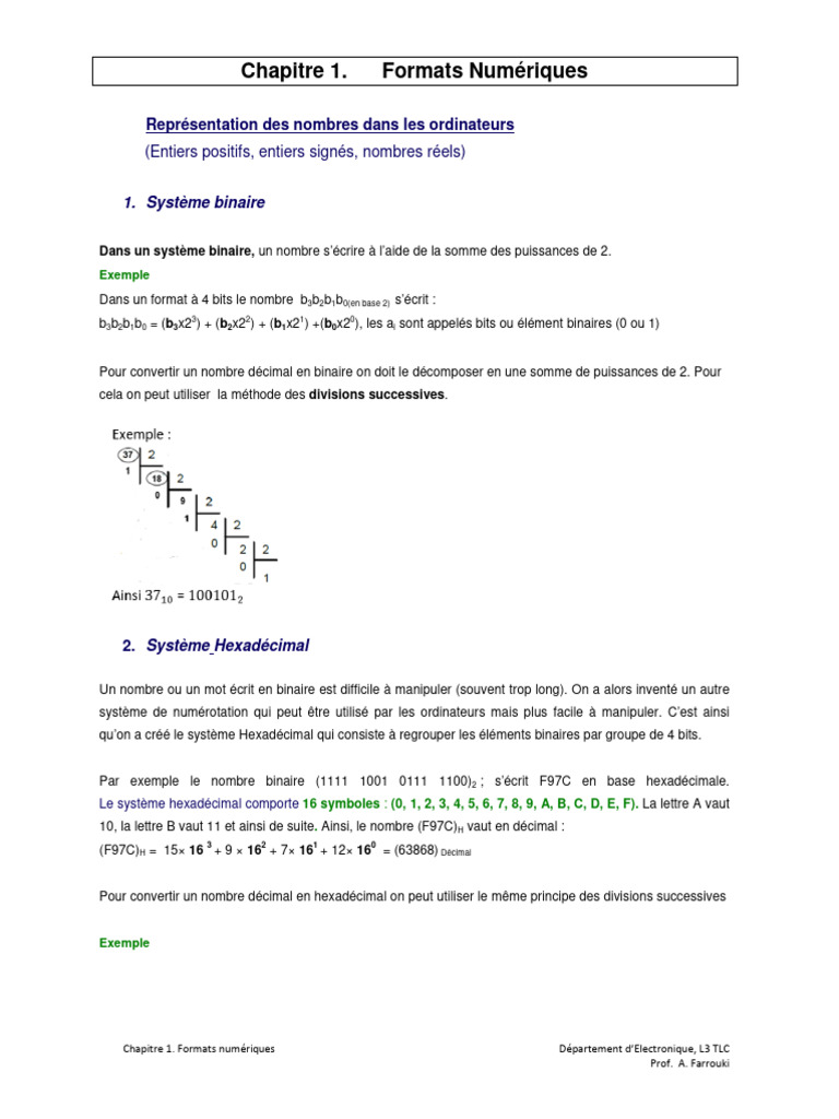 Formats Numériques en Électronique | PDF | Nombre | Mathématiques ...