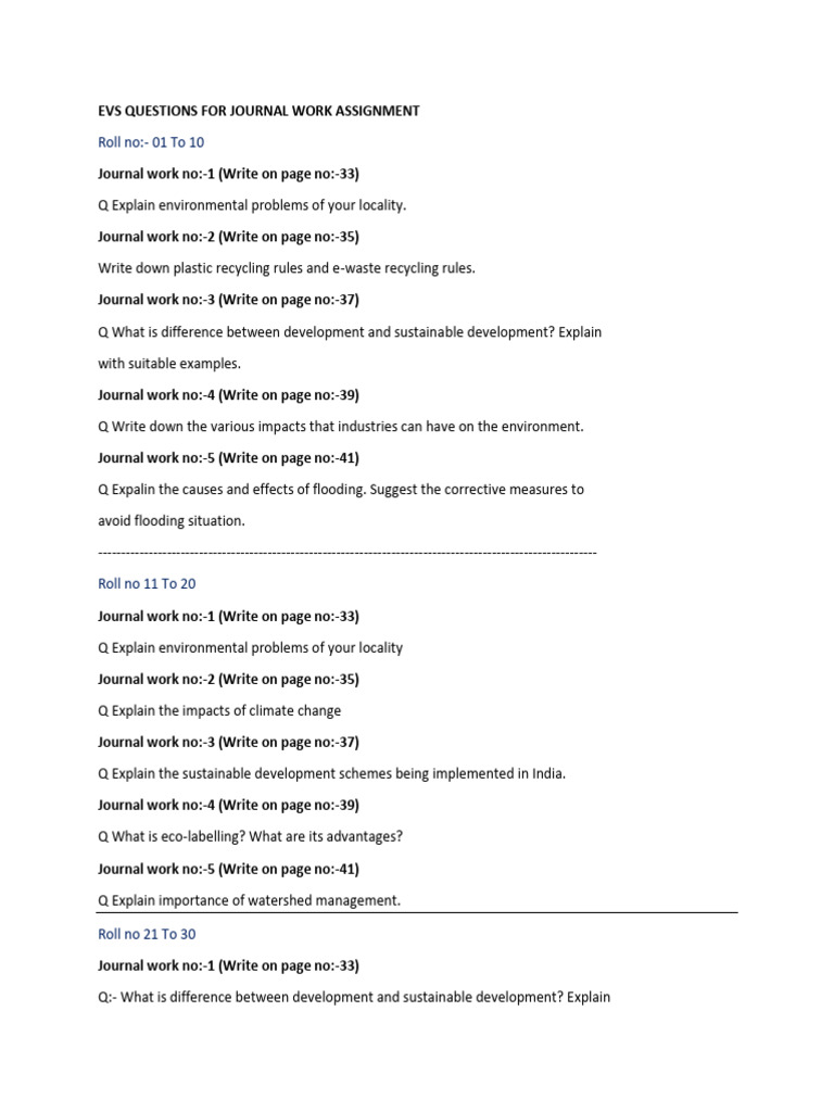 EVS QUESTIONS FOR JOURNAL WORK ASSIGNMENT Comm | PDF