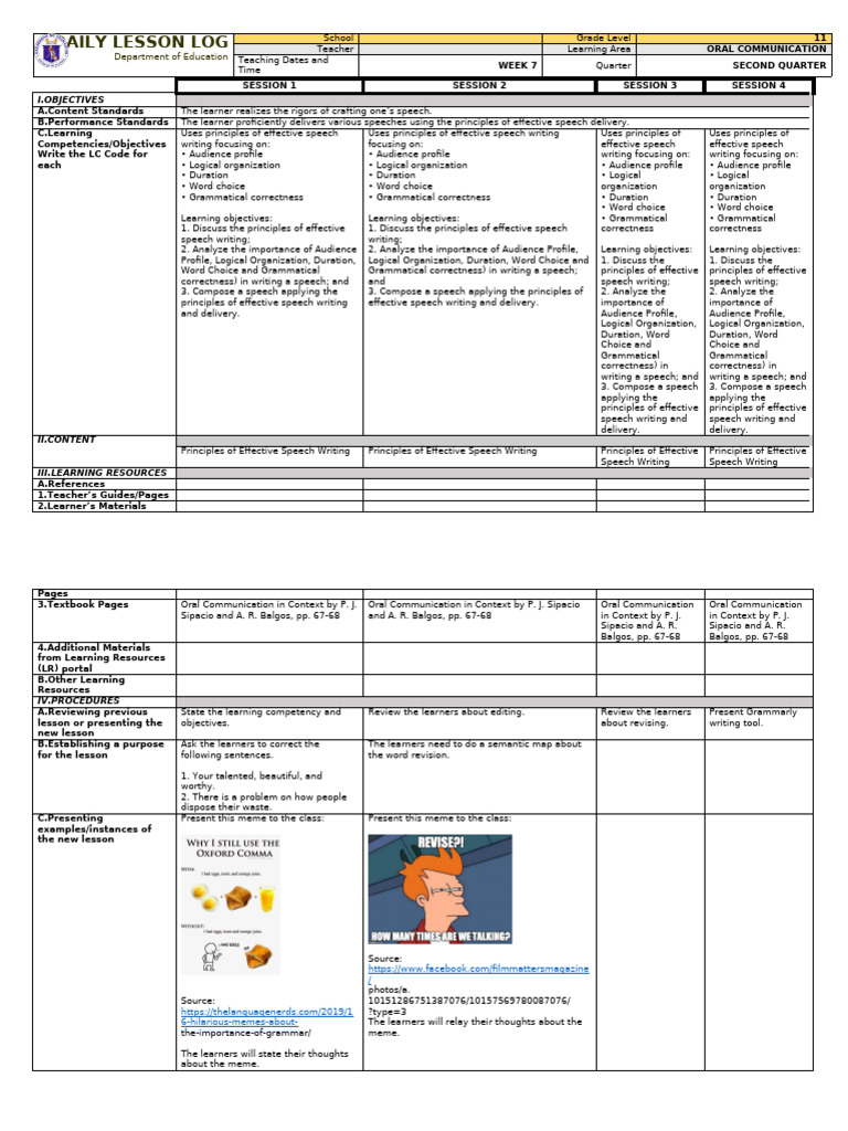 Daily Lesson Log: Department of Education | PDF