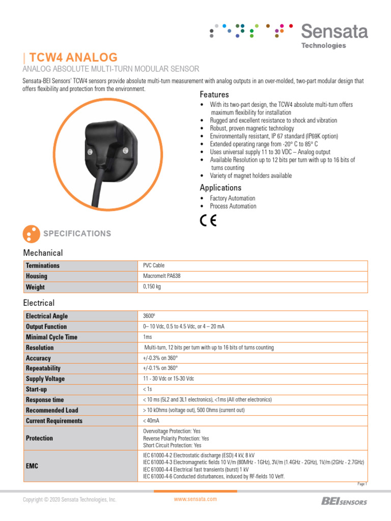 Tcw4 Analog: Analog Absolute Multi-Turn Modular Sensor | PDF