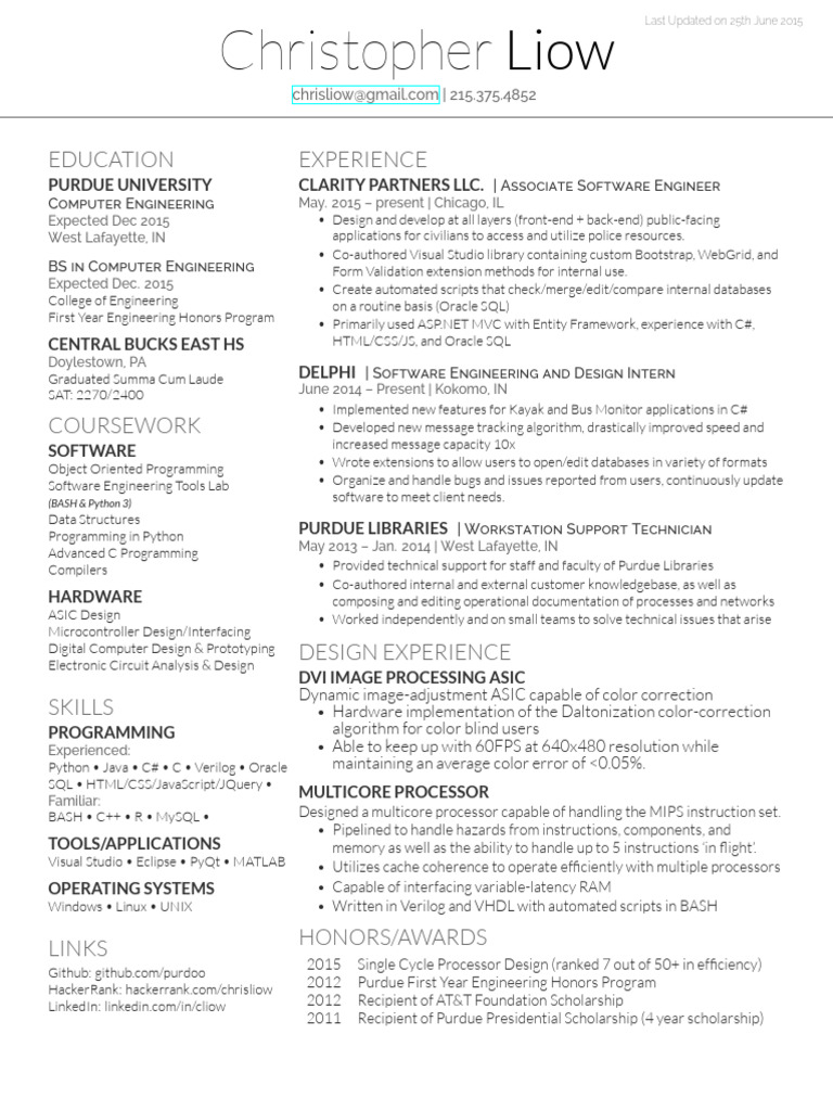 Computer Engineering Resume of Chris Liow | PDF | C Sharp (Programming ...