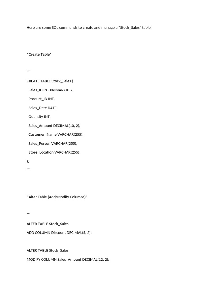 Here Are Some SQL Commands To Create and Manage A | PDF