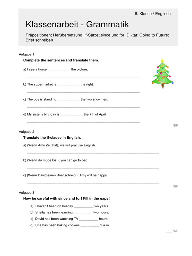 Klassenarbeit - Grammatik: 6. Klasse / Englisch | PDF