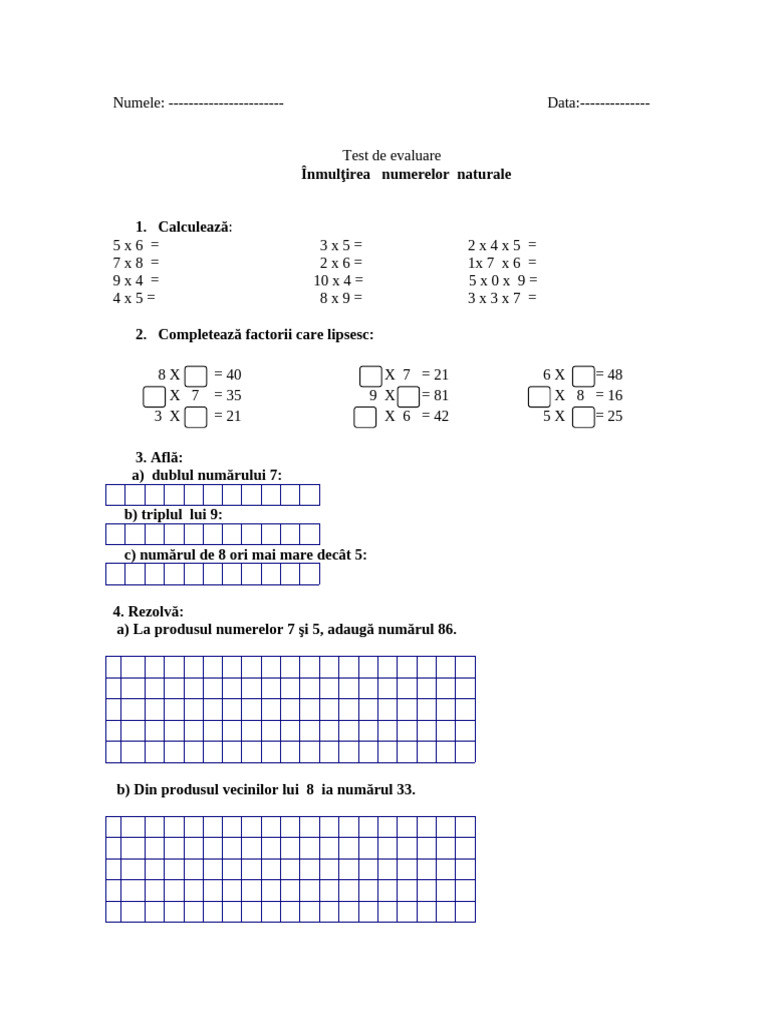 Evaluare - Inmulțirea | PDF