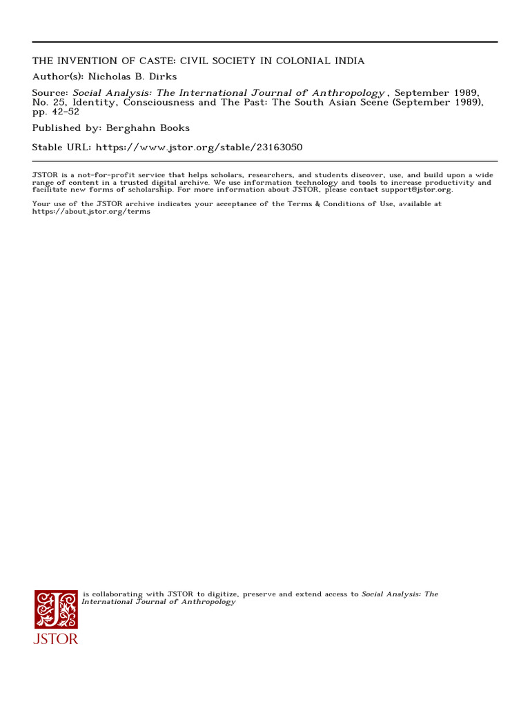 The Invention of Caste - Civil Society in Colonial India | PDF ...