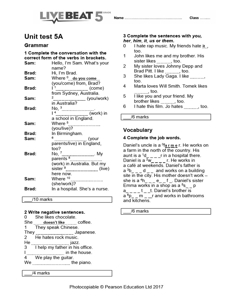 LB 5th Unit Test 05A | PDF