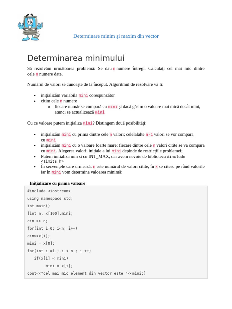 Determinare Minim Și Maxim Din Vector | PDF