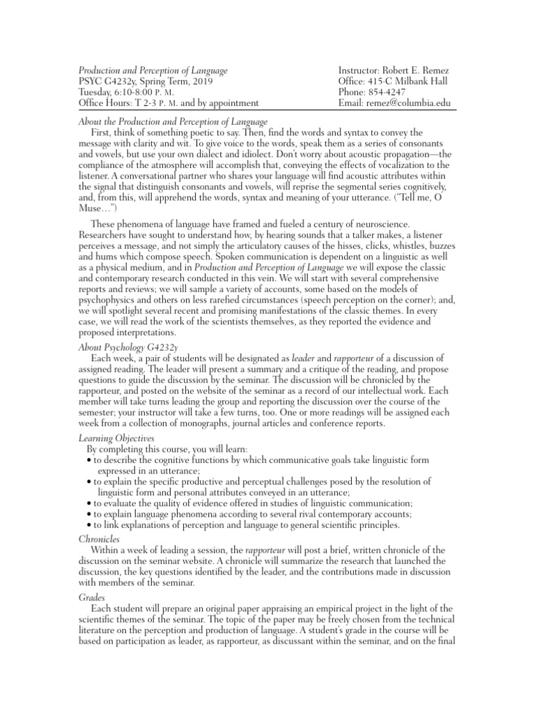 Language Production and Perception Course | PDF | Speech | Perception