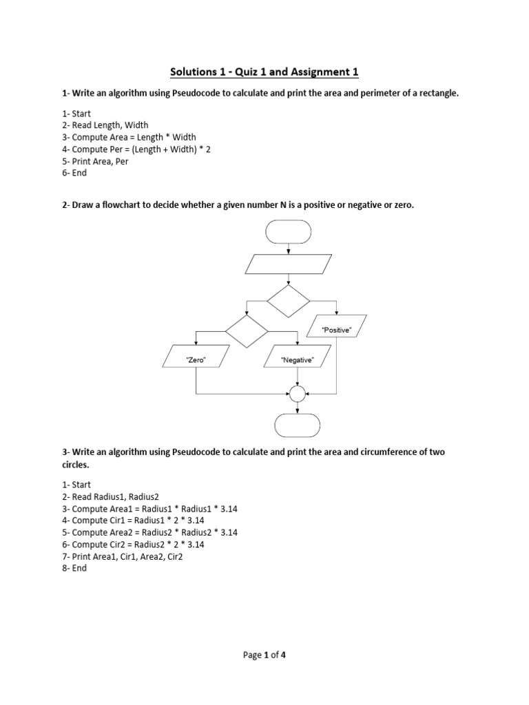 Corrected Version of Solutions 1 - Quiz 1 and Assignment 1 | PDF
