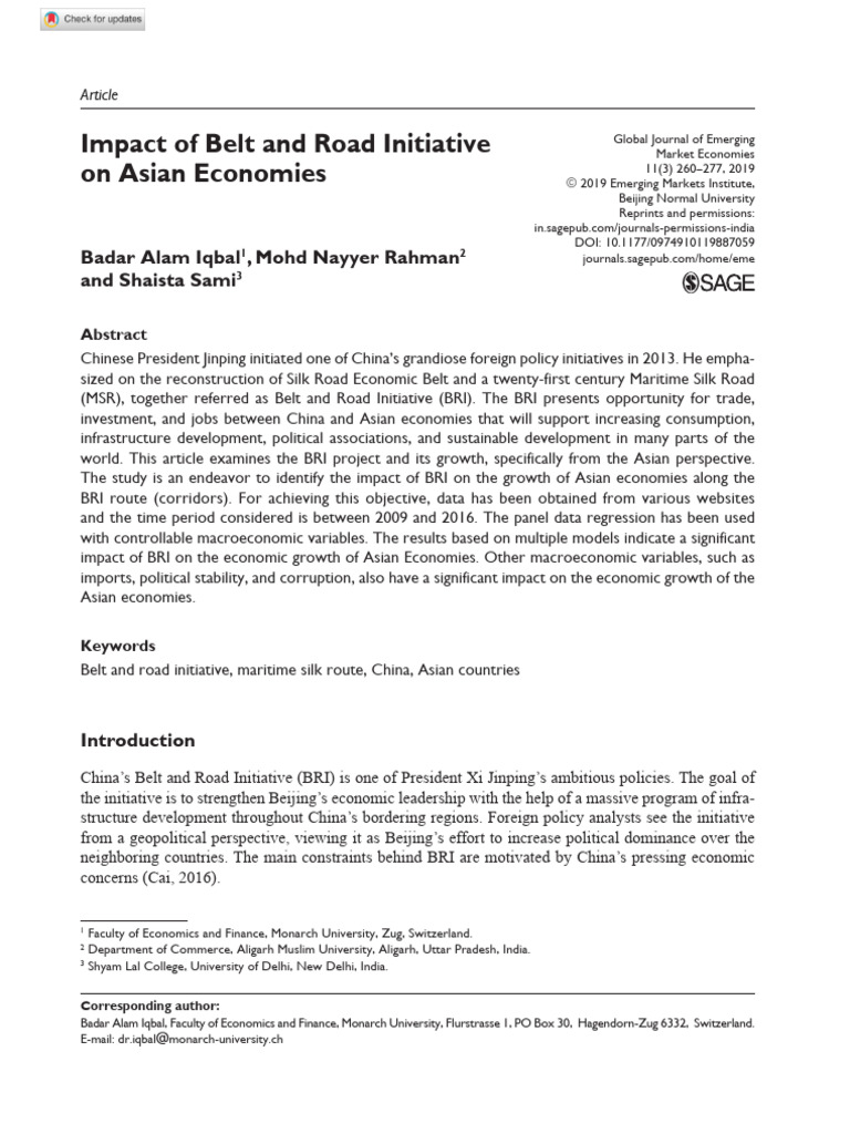 Impact of Belt and Road Initiative On Asian Economies | PDF | Asia ...