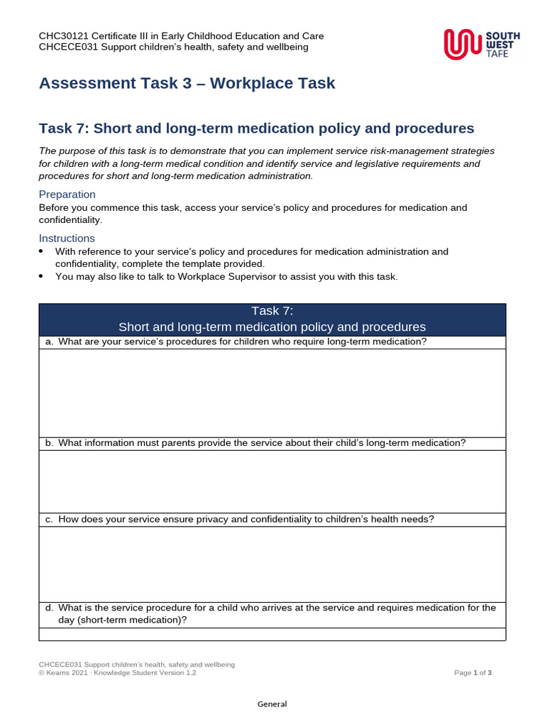 CHCECE031 Assessment Task 3 - TASK 7 | PDF