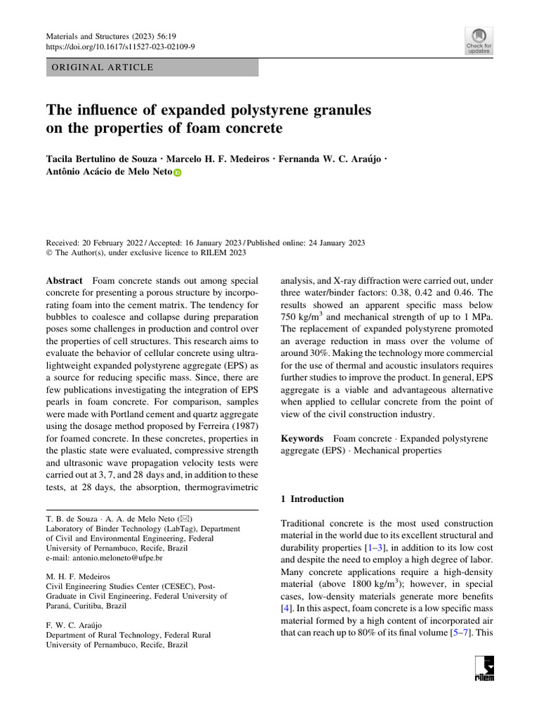 The Influence of Expanded Polystyrene Granules On The Properties of ...