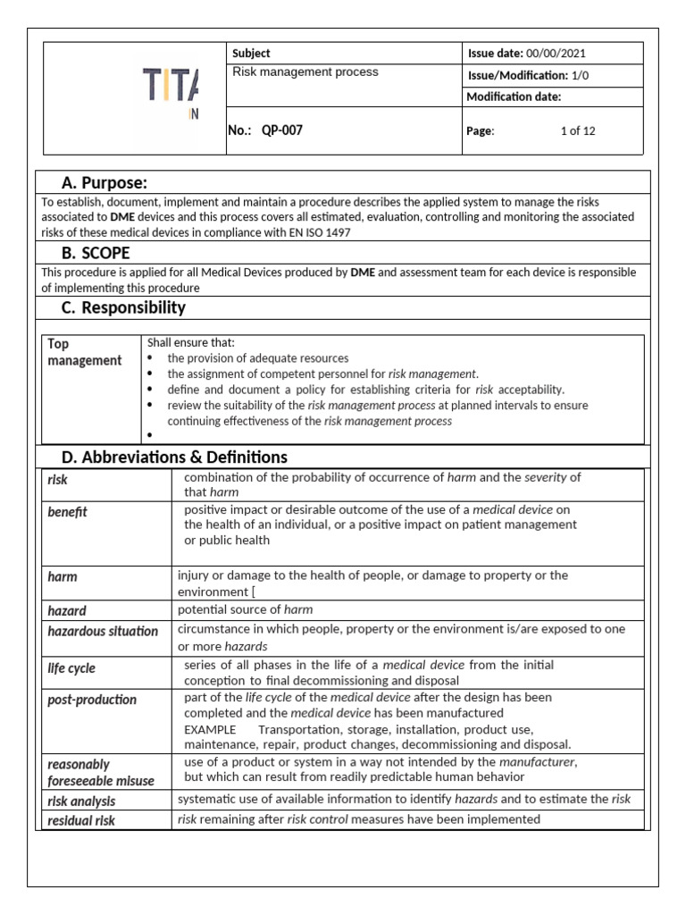 QP 007 Risk Management Process | PDF