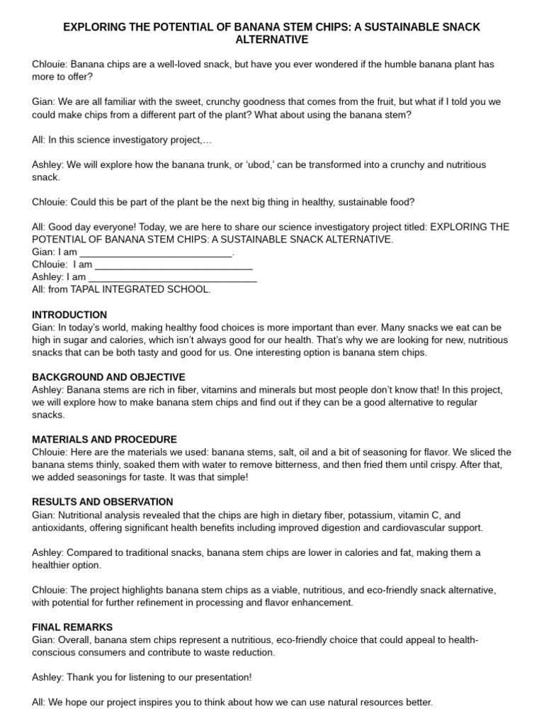 Exploring the potential of banana stem chips script pdf