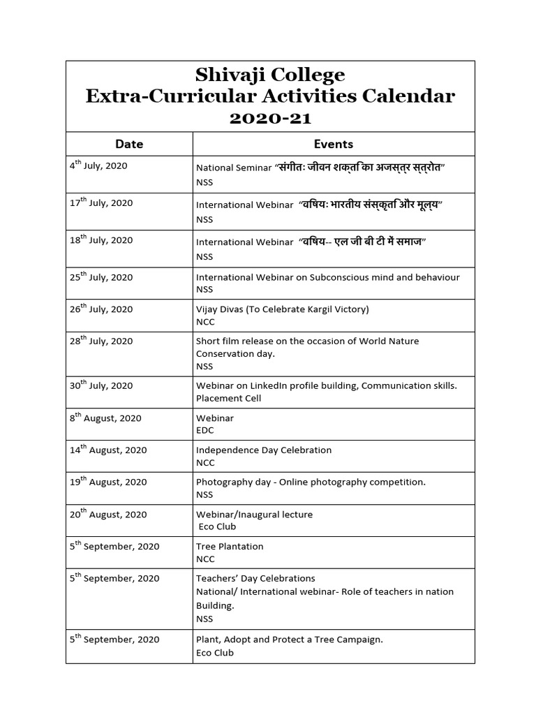 Extra curricular activities calendar session 2020 21 pdf
