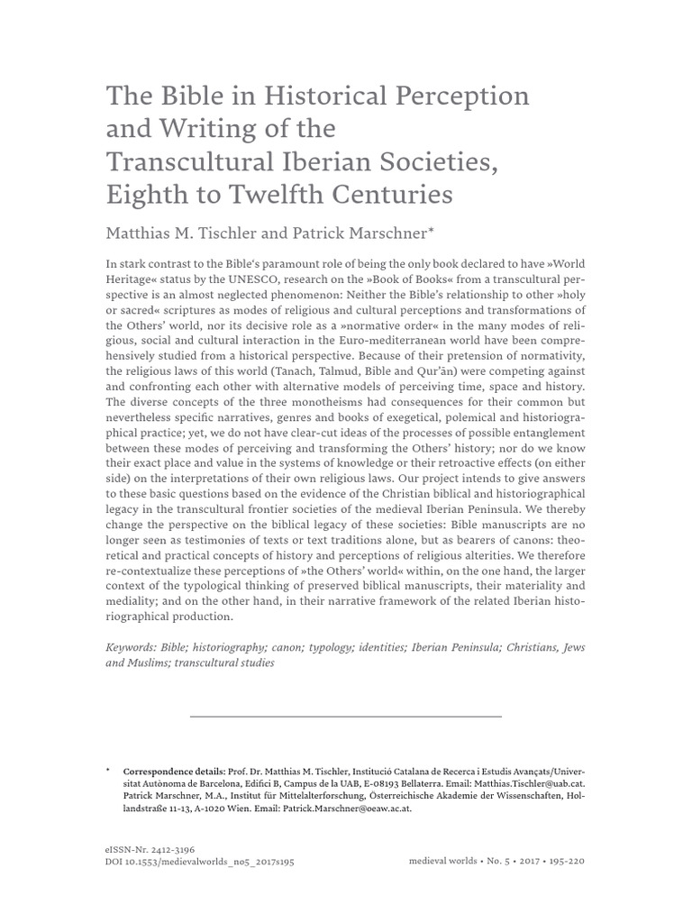 The Bible in Historical Perception and Writing of The Transcultural ...