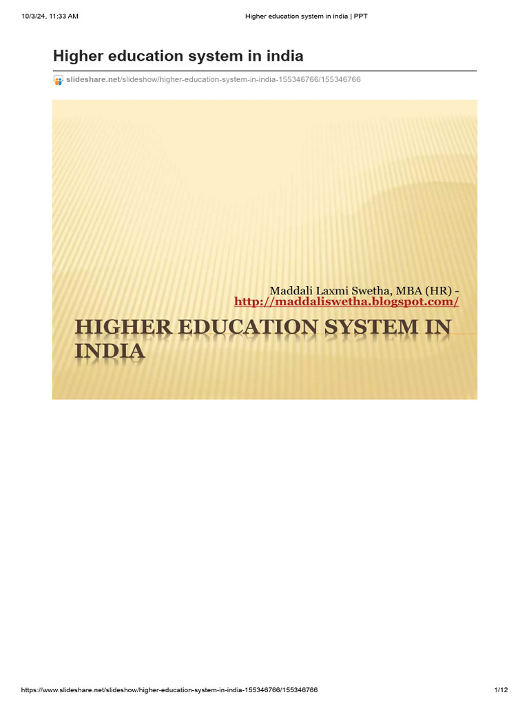 Higher Education System in India _ PPT | PDF