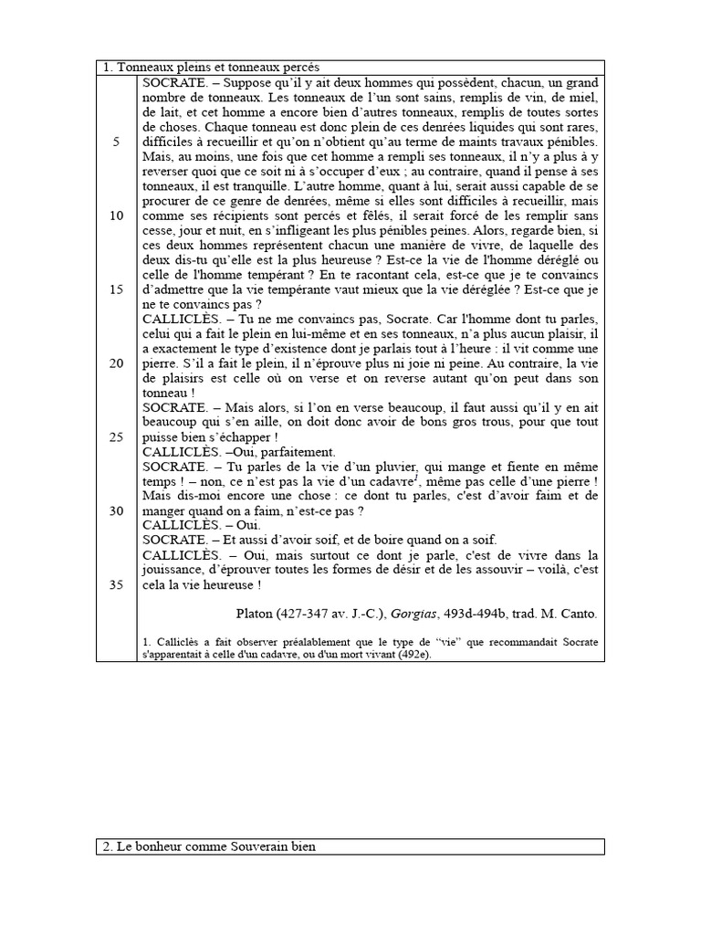 Calliclès A Fait Observer Préalablement Que Le Type de 