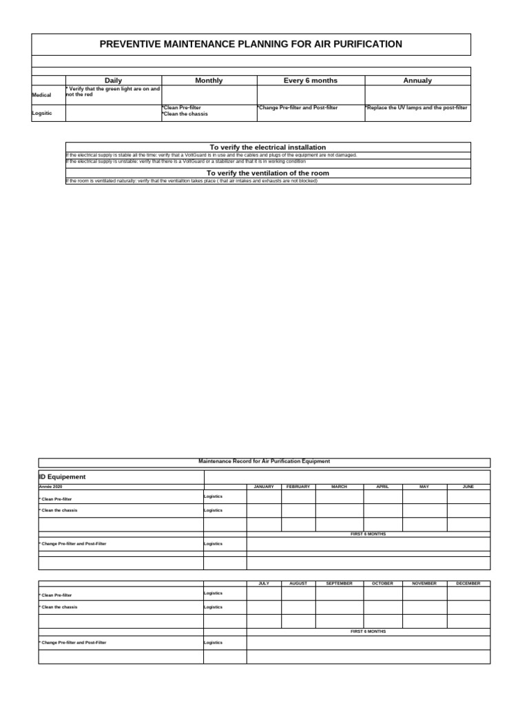 NQ Air-Purificator - Maintenance Planning | PDF