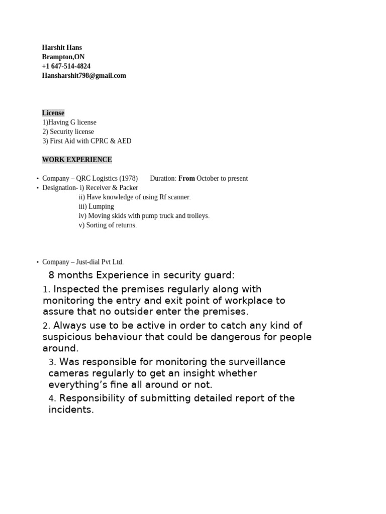 Harshit Security Guard | PDF