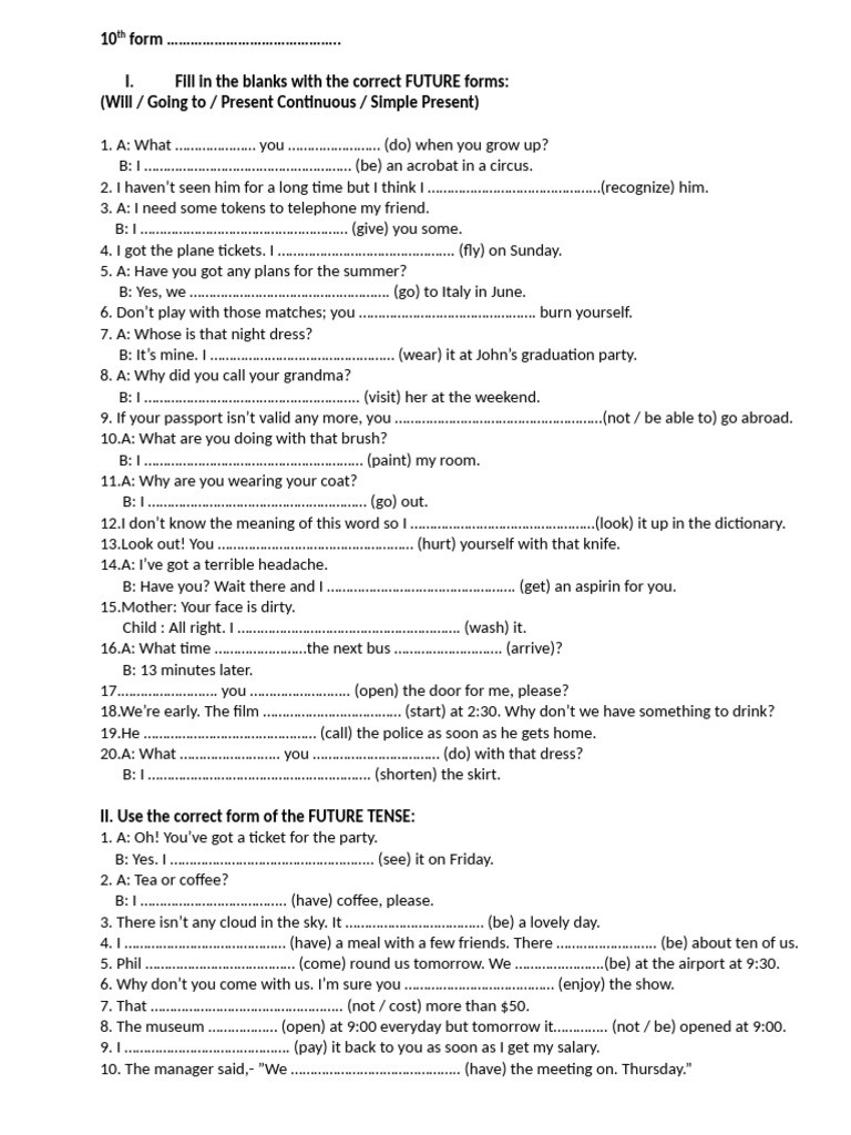 10th Form Future Tenses | PDF