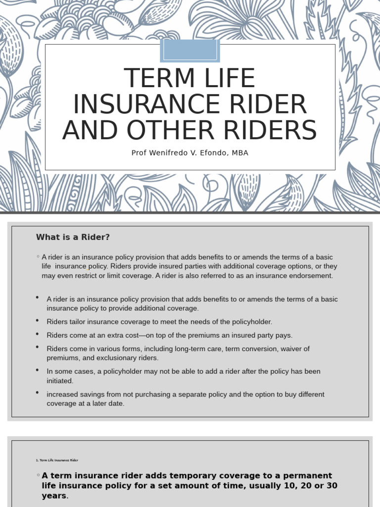Term Life Insurance Rider | PDF