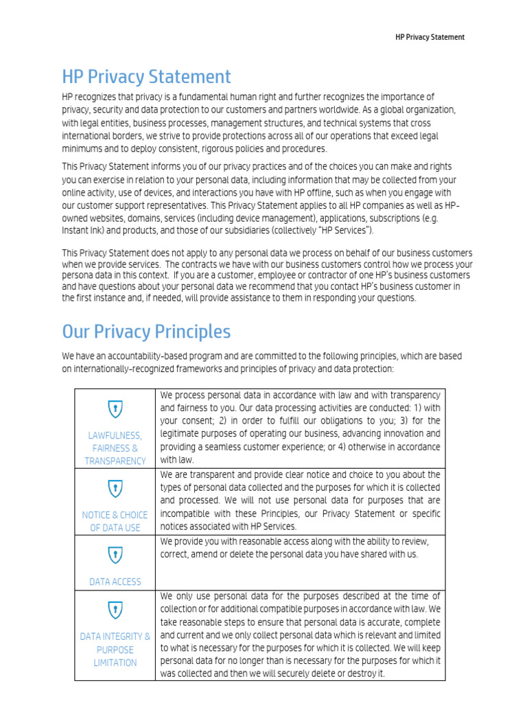 HP Privacy Statement 2021 | PDF