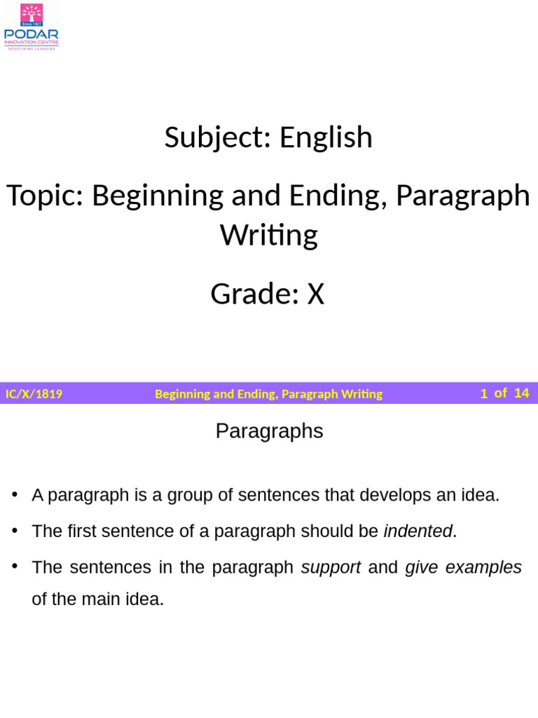 ICSE - X - Eng - Beginning and Ending - Pararaph Writing | PDF