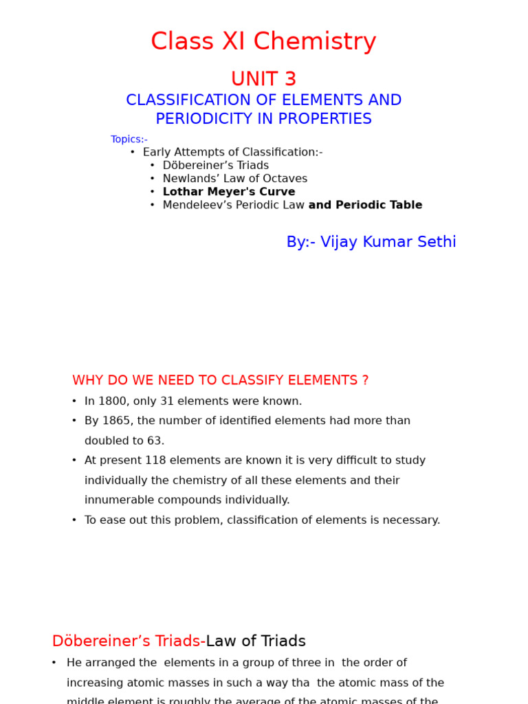 Class 11 Chapter 3 Classification of Elements | PDF