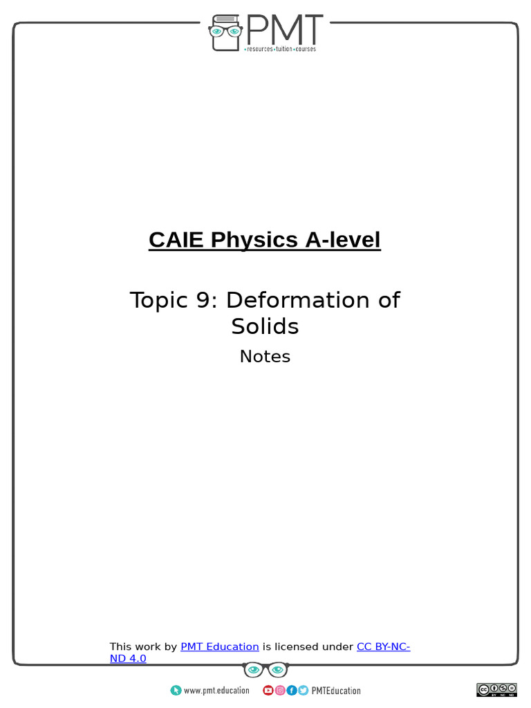 Notes - Topic 9 Deformation of Solids - CAIE Physics A-Level | PDF ...