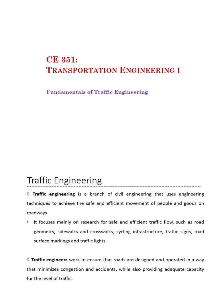 Traffic Engineering 1 Jan 2024 Student | PDF
