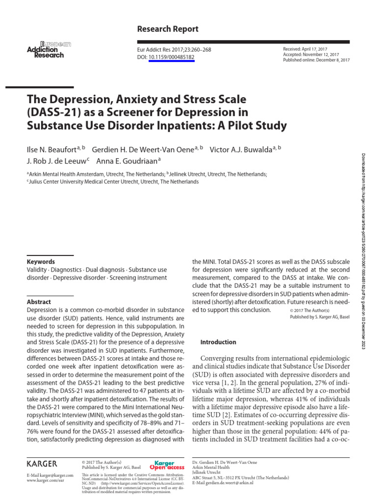 The Depression, Anxiety and Stress Scale (DASS-21) As A Screener For ...