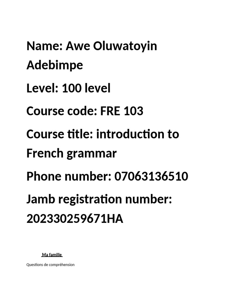French Assignment | PDF