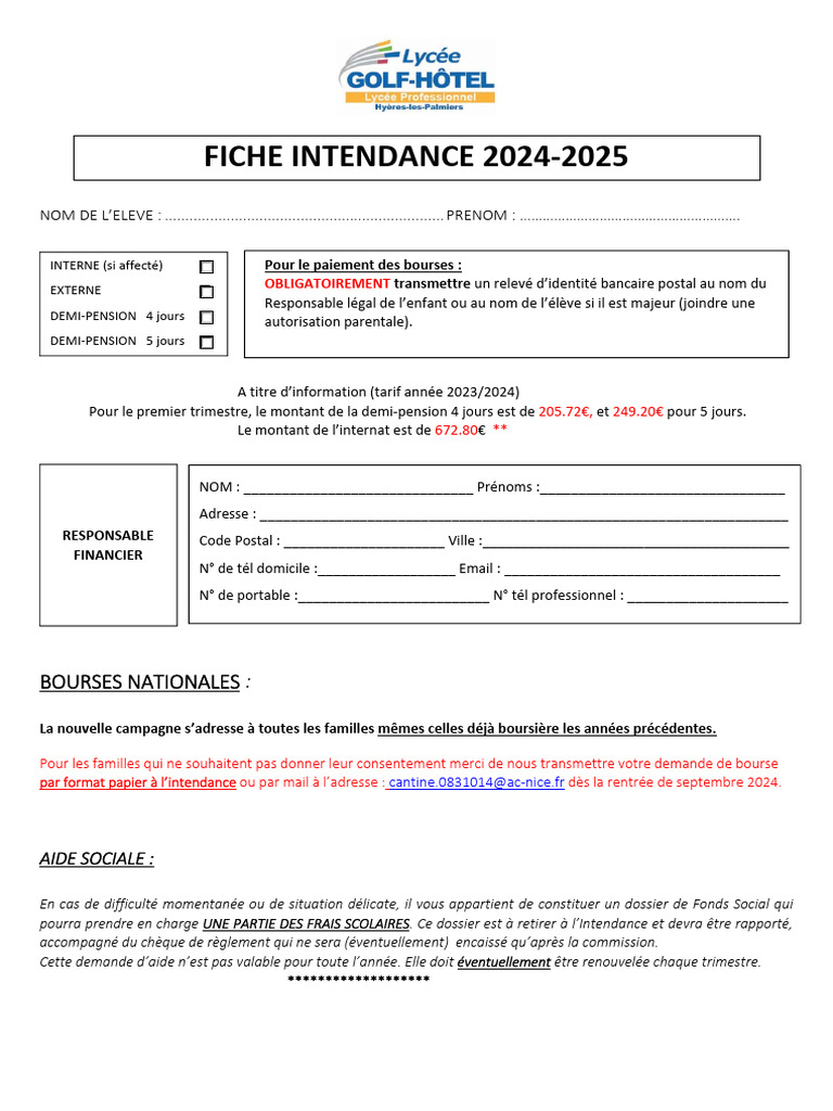 Fiche Intendance 2024-2025 (1) - 240626 - 222938 | PDF