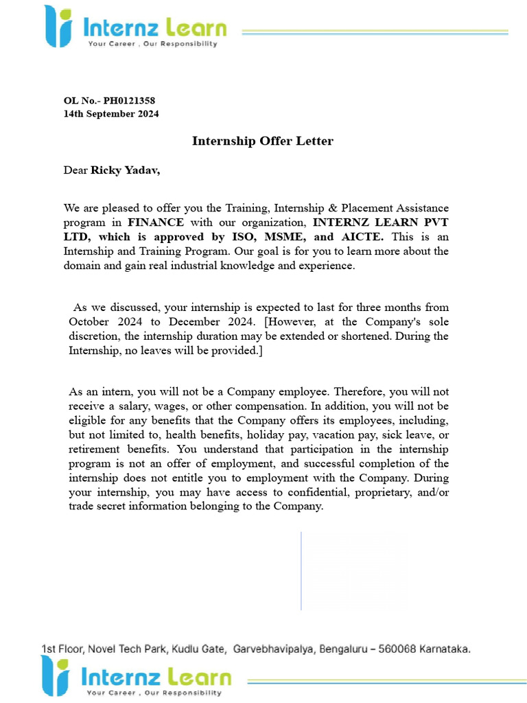 Ricky Offer Letter | PDF
