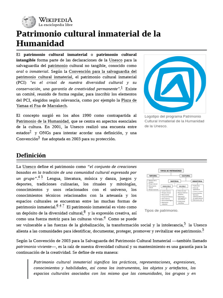 Patrimonio Cultural Inmaterial de La Humanidad | PDF