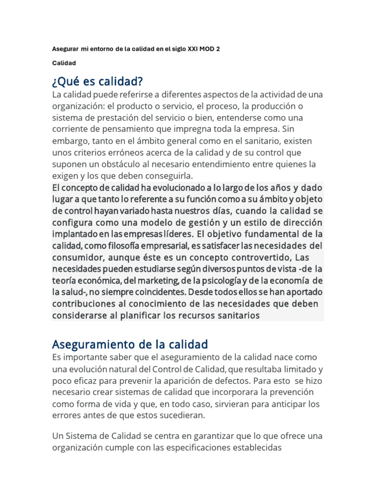Aseguramiento de la Calidad en Empresas | PDF | Calidad (comercial ...